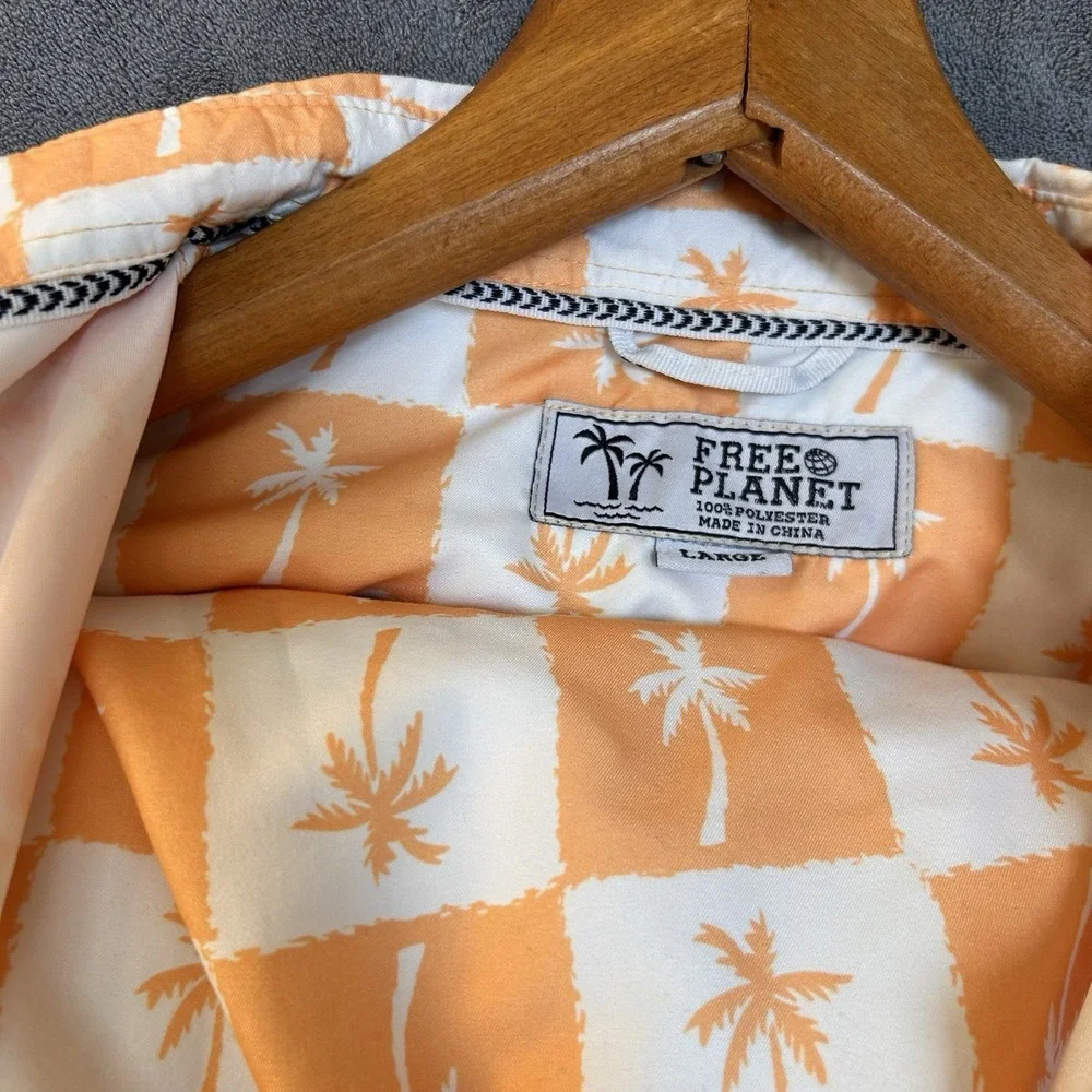 Free Planet Mens Large Hawaiian Lined Swim Trunks & Shirt Orange & White